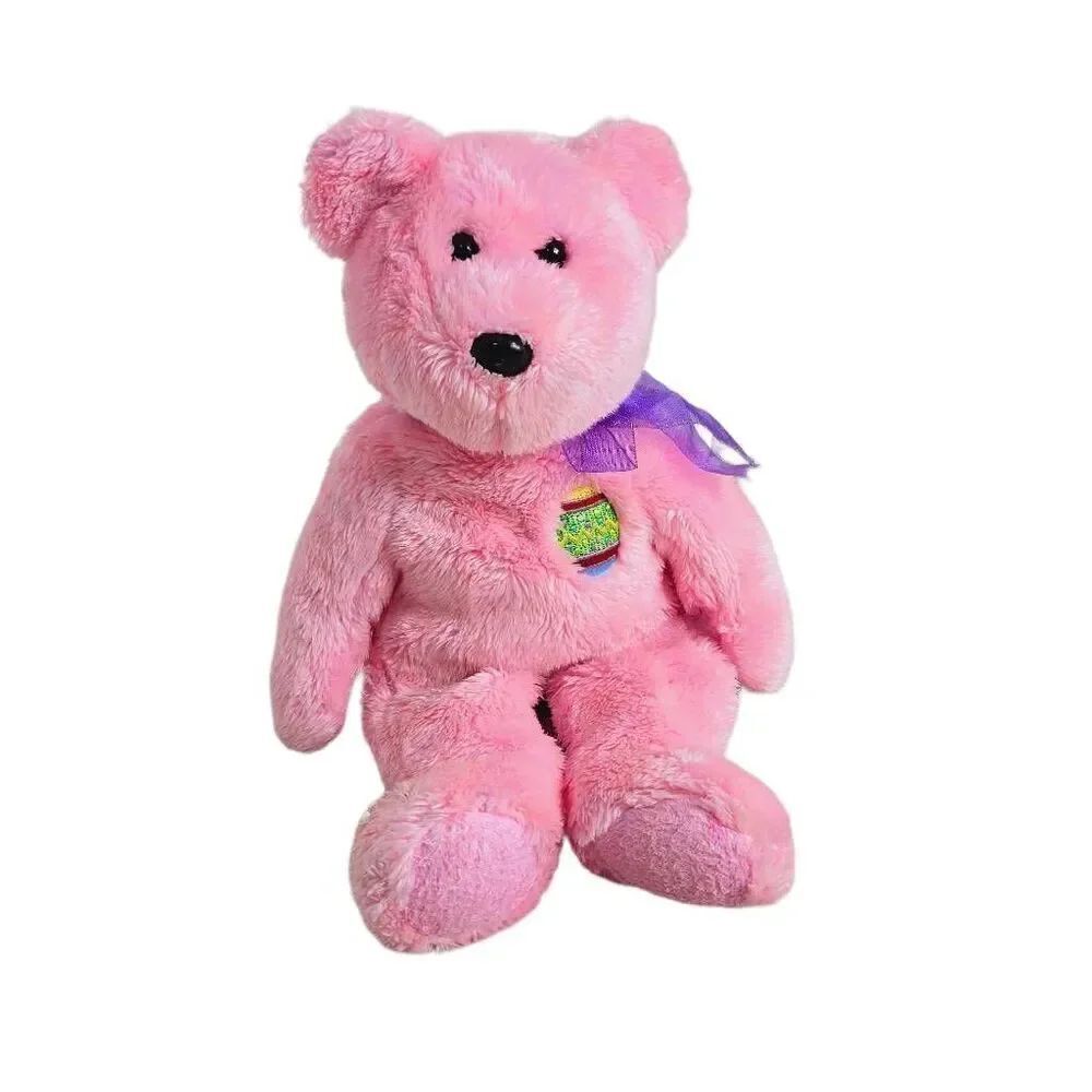 TY "Eggs" the Pink Easter Bear (2001) Beanie Buddy 15" Vintage
